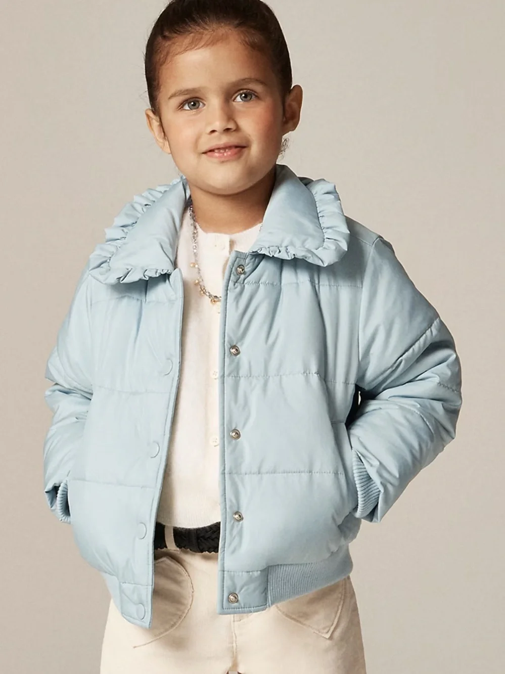 Crewcuts Girls' ruffle-collar puffer jacket with PrimaLoft Light Blue XL $168